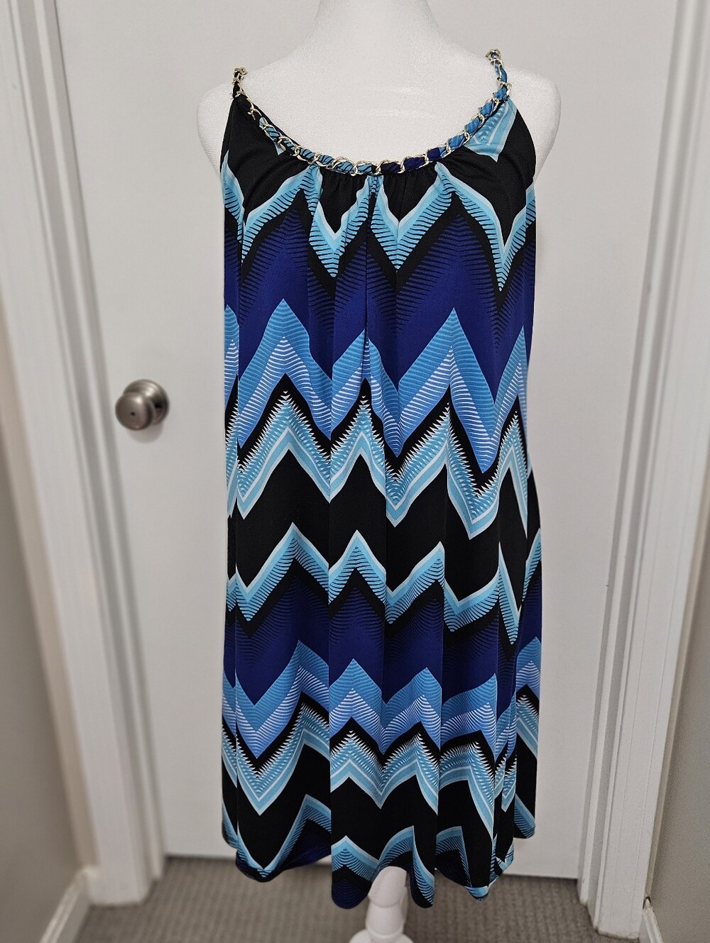Dress Barn DB Blue Chevron Chain-Trim Sundress Size XL
